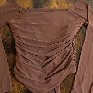 Elegant Ruched Long Sleeve Bodysuit in Warm Brown